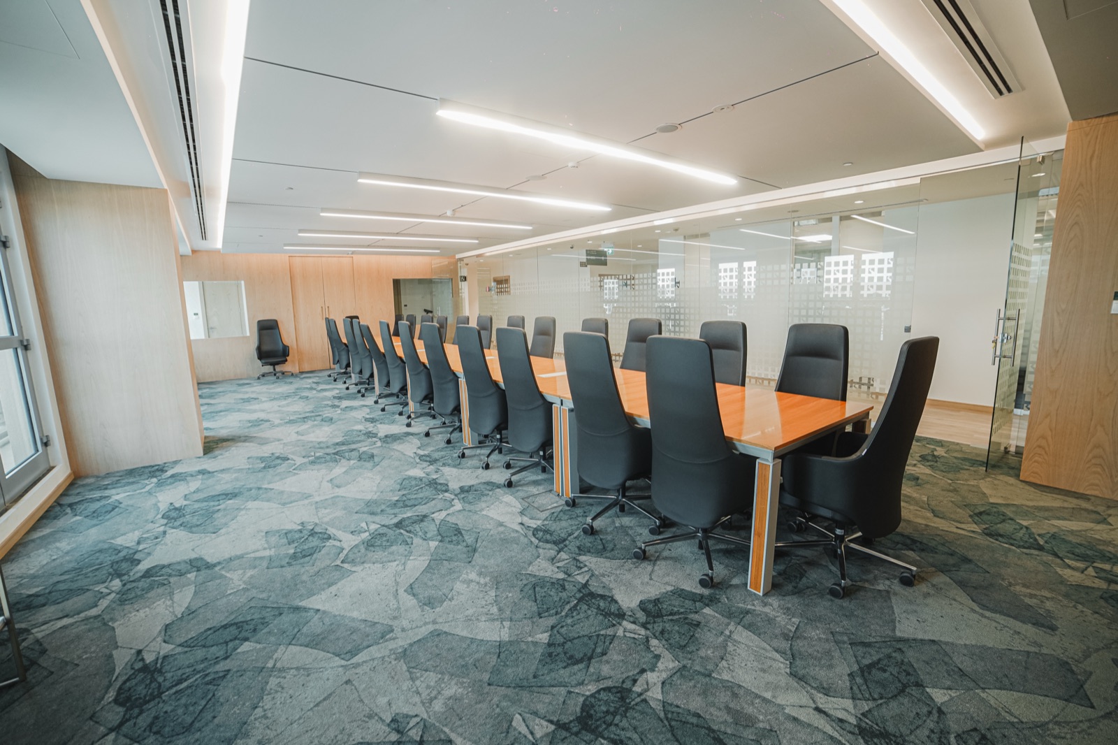 Twenty-seat boardroom with arched window